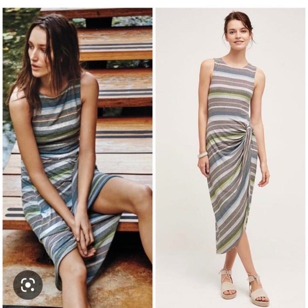 Bailey 44 XS Stripe Knit Midi‎ Dress Sleeveless Twist Front Casual
